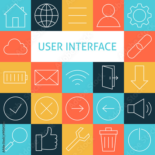 Vector Line Art Modern Web and Mobile User Interface Icons Set