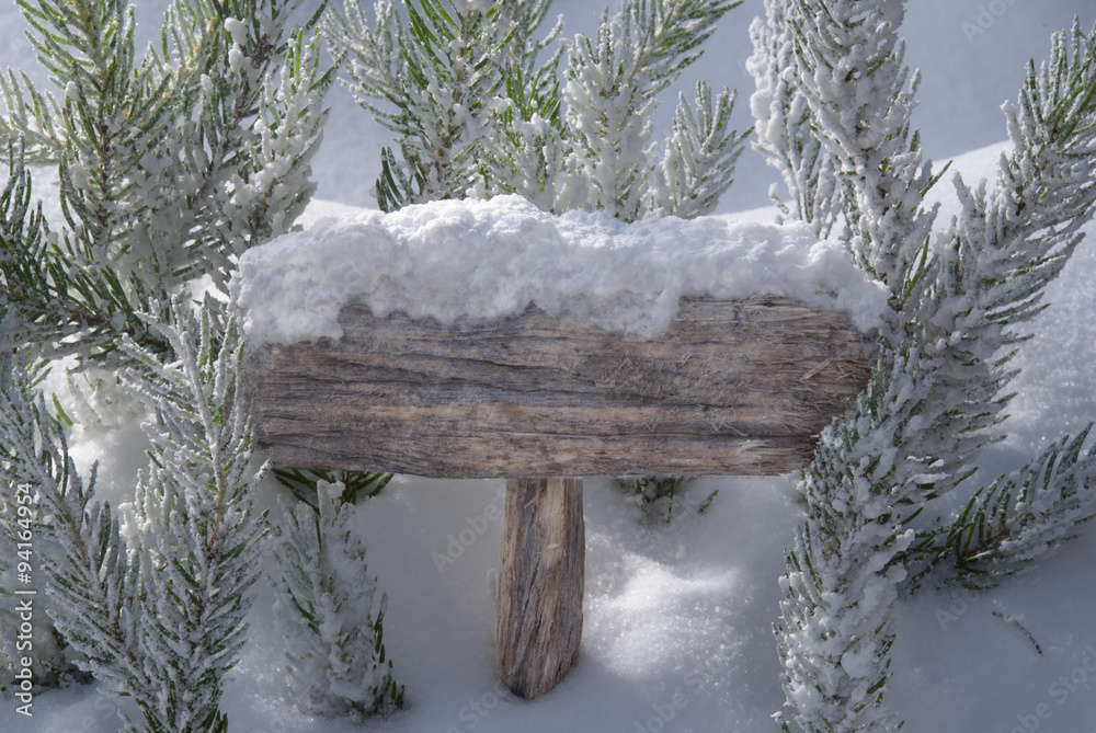 Christmas Sign Snow Fir Tree Branch And Copy Space Christmas Sign Snow Fir Tree Branch And Copy Space