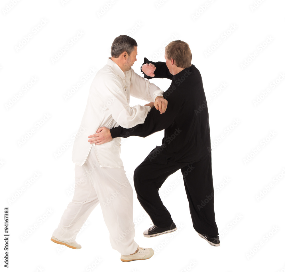 Two karate fighters. Training fight. Two karate fighters. Training fight.