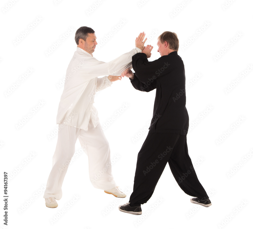Two karate fighters. Training fight.