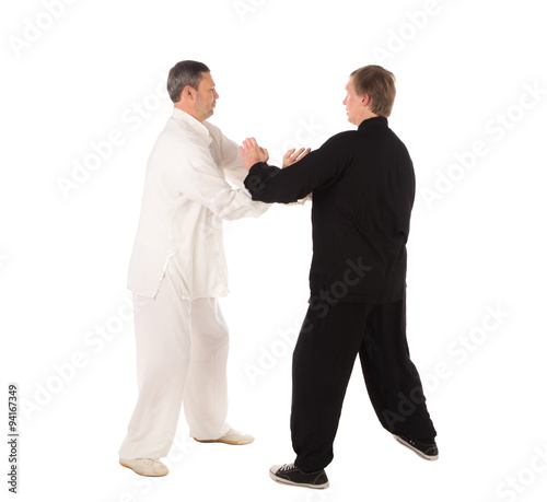 Two karate fighters. Training fight.