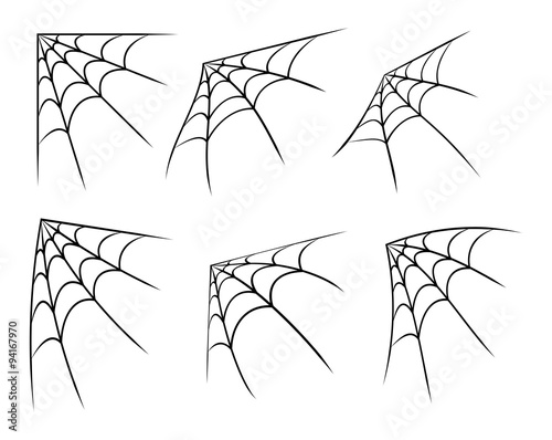 Halloween corner spider web, cobweb symbol, icon set. vector illustration isolated on white background.