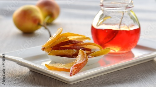 Candied pears and jam