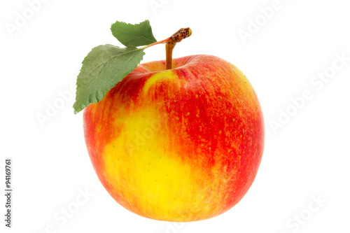 one apple with a leaf on a white background