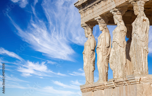 Athens - The statues of Erechtheion on Acropolis in morning light. photo