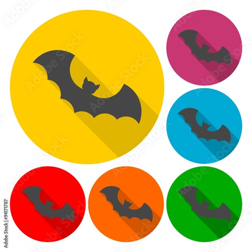 Bat icons set with long shadow