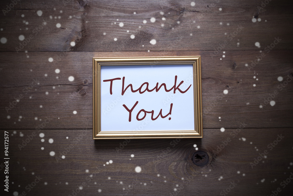 Fototapeta premium Golden Picture Frame With Thank You And Snowflakes