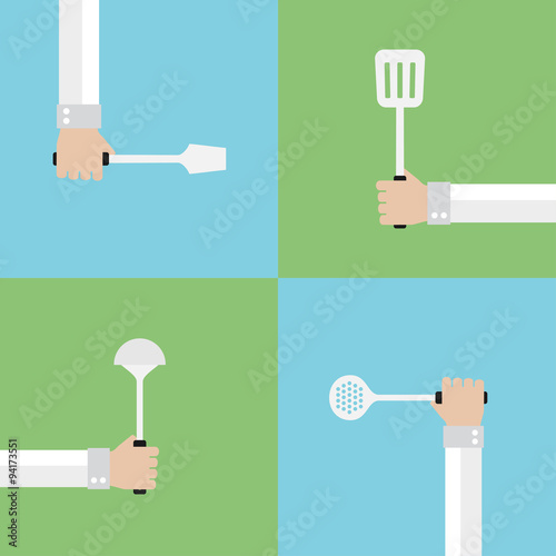 Kitchen tools flat set