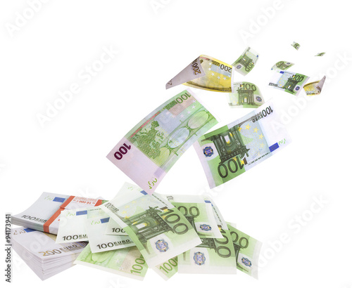Falling euros isolated on white background