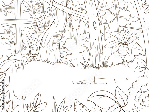 Jungle forest cartoon coloring book vector