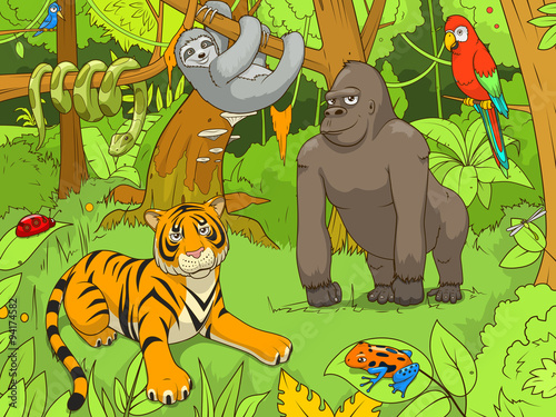 Jungle animals cartoon vector illustration