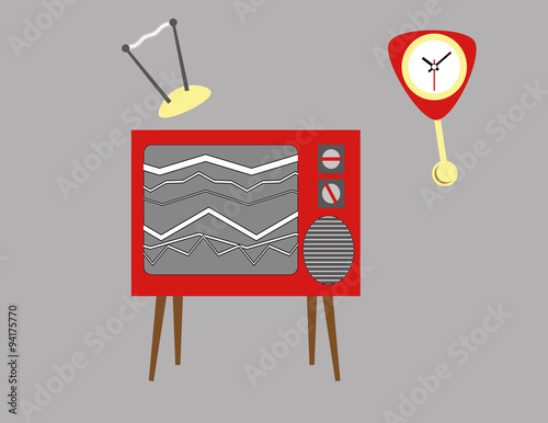 Retro television set with zigzag lines of interference caused by a loss of signal quality