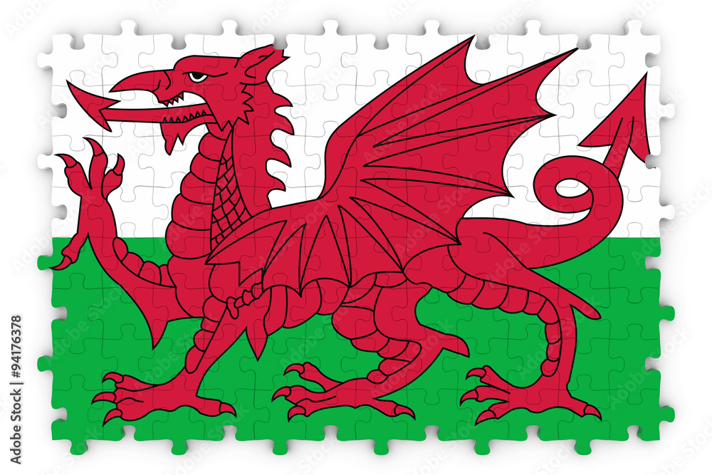 Welsh Flag Jigsaw Puzzle - Flag of Wales Puzzle Isolated on White Welsh Flag Jigsaw Puzzle - Flag of Wales Puzzle Isolated on White
