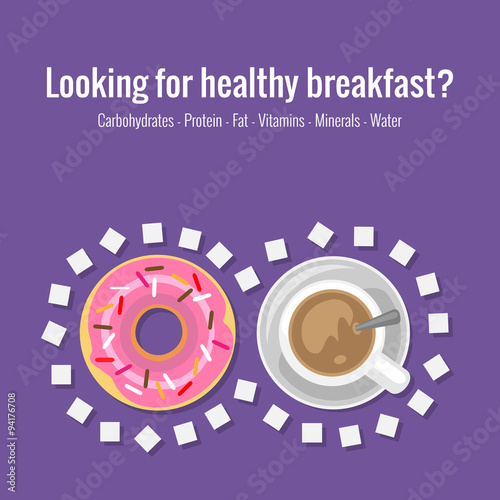 Time to change unhealthy eating habbits. Stop eating food high in sugar and fat. Concept for web and print. Editable flat design vector illustration.