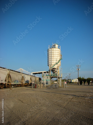 industrial silo with train rail cars