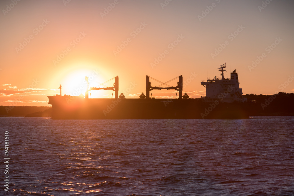 Silhouette of Cargo Ship