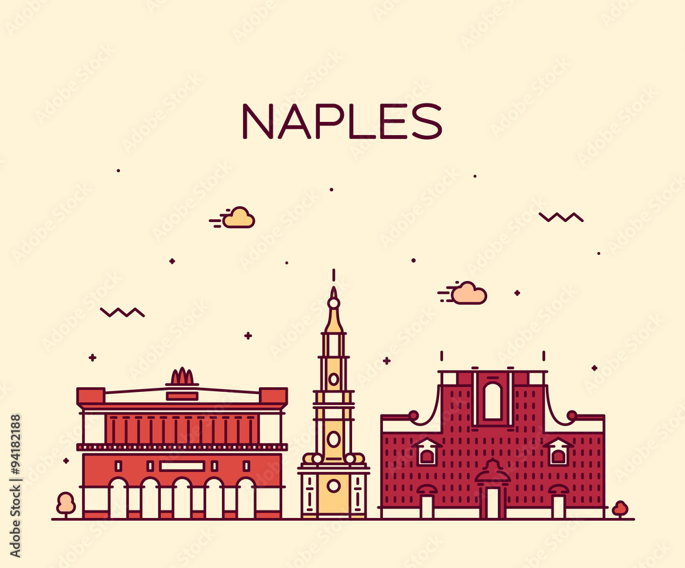 Naples skyline silhouette vector linear style