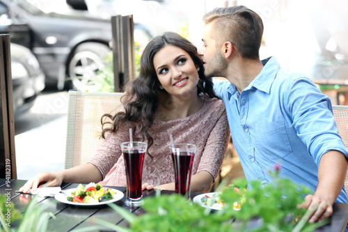 attractive couple have lunc...