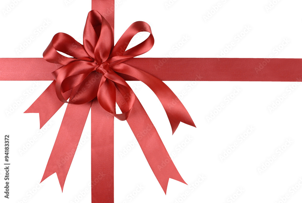 Red gift ribbon bow cross shape for christmas or birthday present decoration isolated on white background photo Red gift ribbon bow cross shape for christmas or birthday present decoration isolated on white background photo