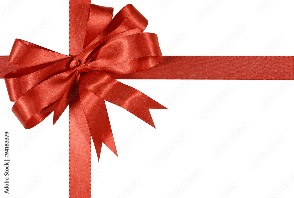 Red gift ribbon bow cross shape border for christmas or birthday present decoration isolated on white background photo Red gift ribbon bow cross shape border for christmas or birthday present decoration isolated on white background photo
