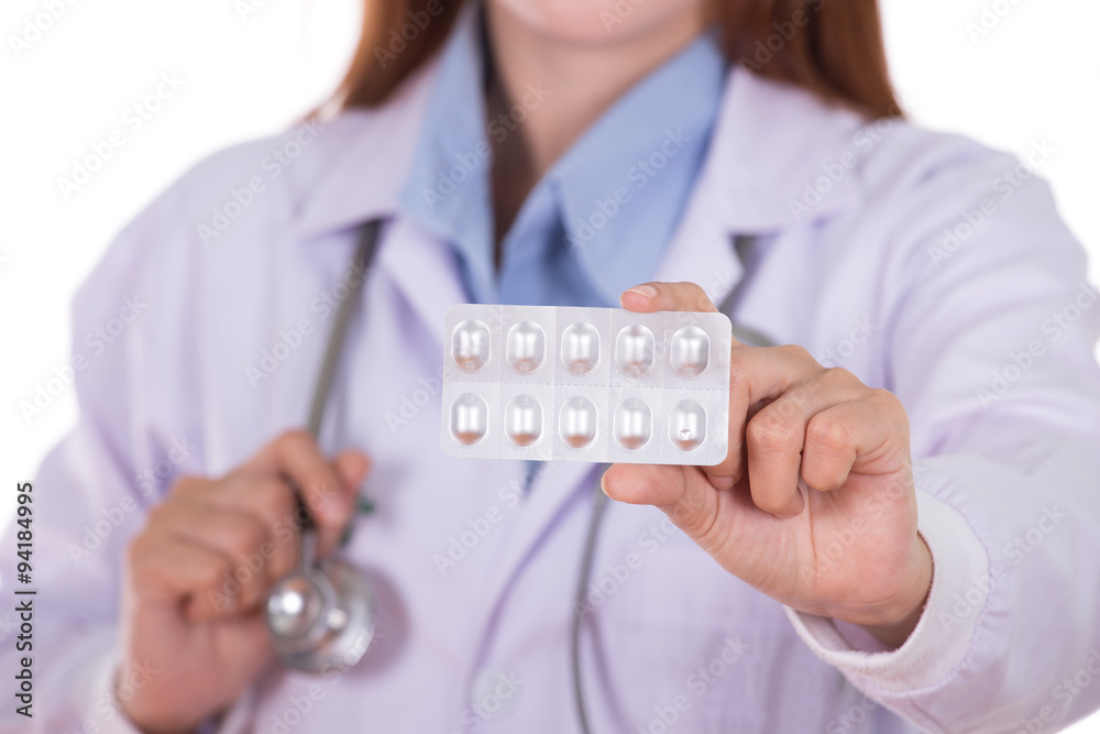 close up pills with female doctor close up pills with female doctor