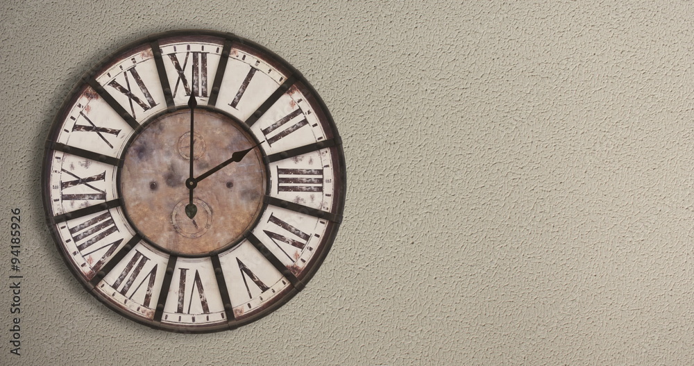Old fashioned clock on the wall, timelapse 12H - copy space 
