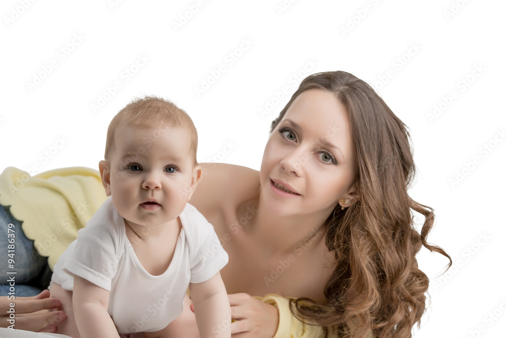 Studio photo of attractive woman and her child Studio photo of attractive woman and her child