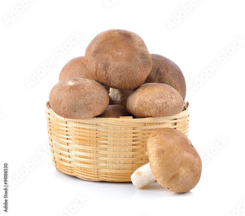 Shiitake Mushroom in the basket on white background