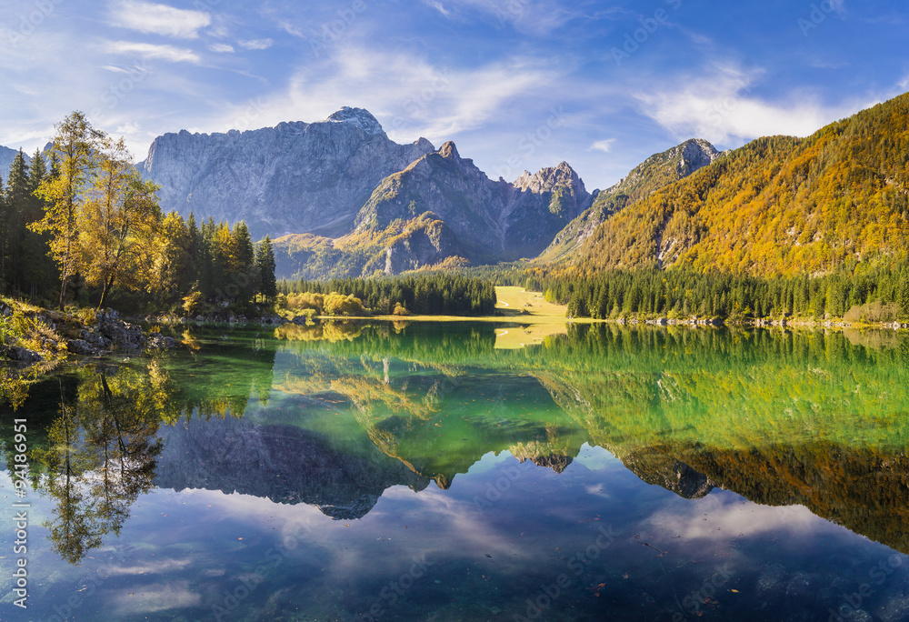 Hi-res panorama of mountain lake in the Alps