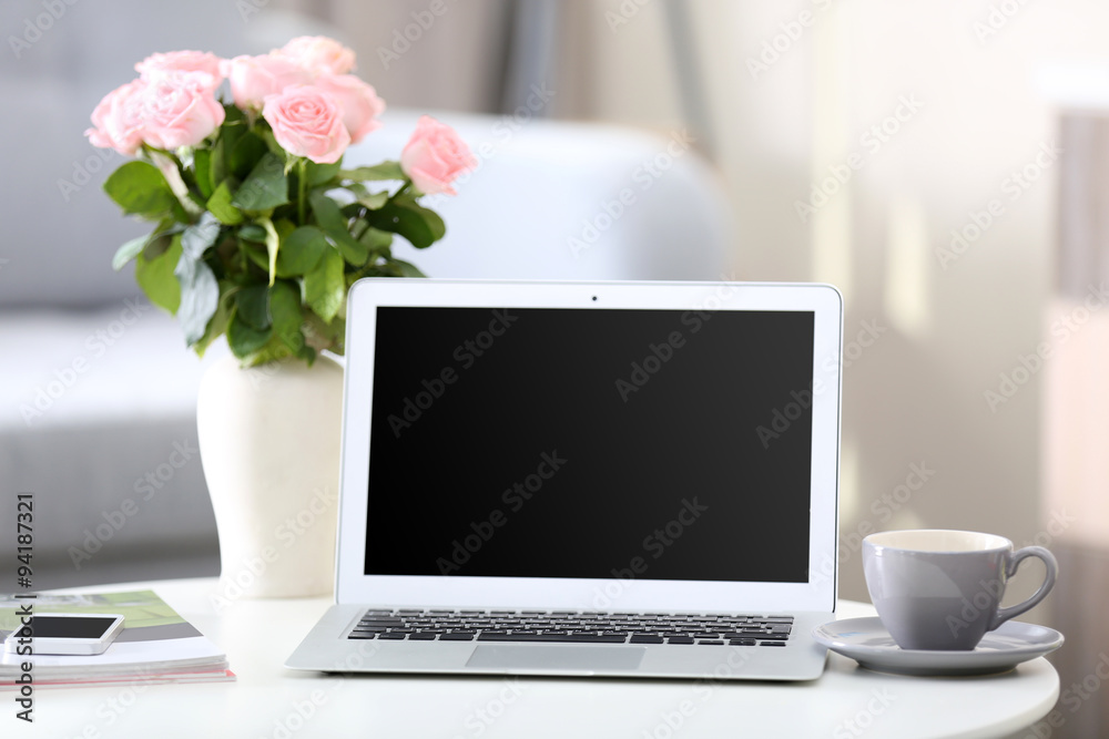 Fototapeta premium Comfortable workplace at home with laptop