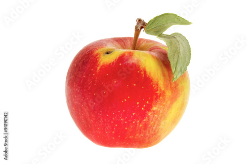 one apple with a leaf on a white background