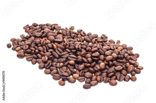 Fine roasted coffee beans on white background