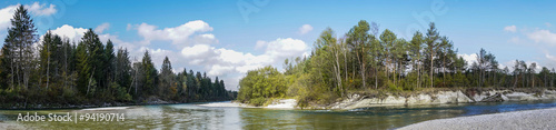 Panoramabild einer Isarkurve bei Wolfratshausen