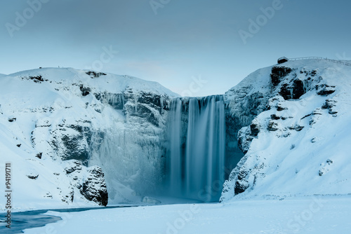 Schilderij op canvas Skogafoss waterfall in Iceland during winter