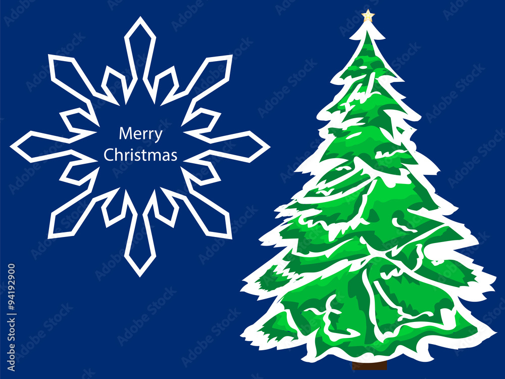 Merry Christmas snowflake green spruce