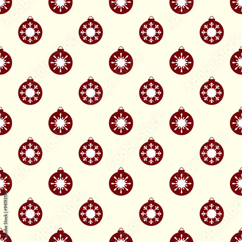 Red Christmas balls with white snowflakes seamless pattern