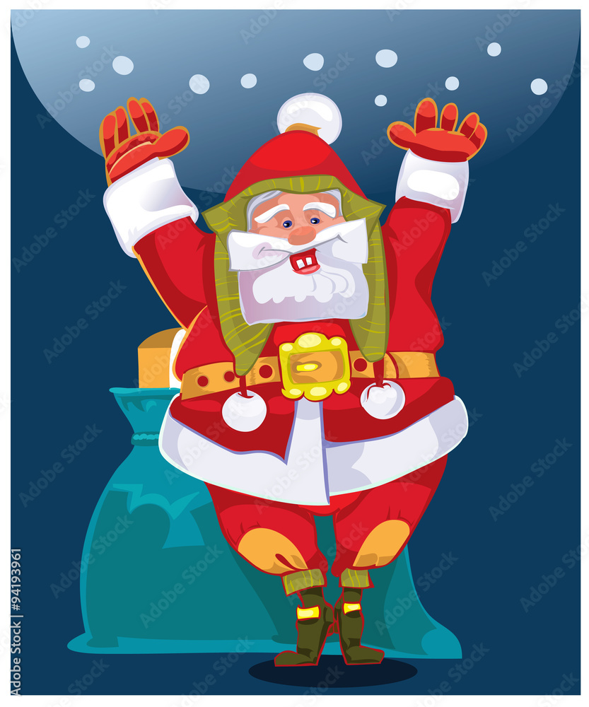 Santa  wishes people a Happy New Year and Merry Christmas.