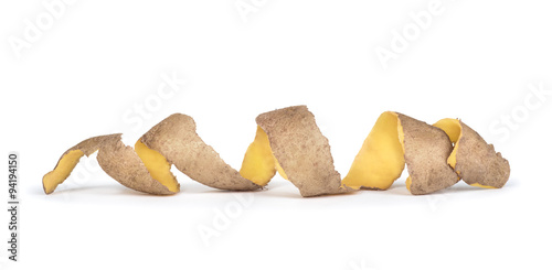the skin is from spiral potatoes on isolated white background