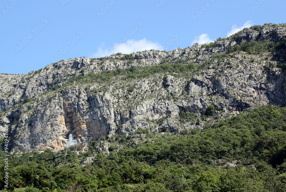 View of the monastery in the steep rock View of the monastery in the steep rock