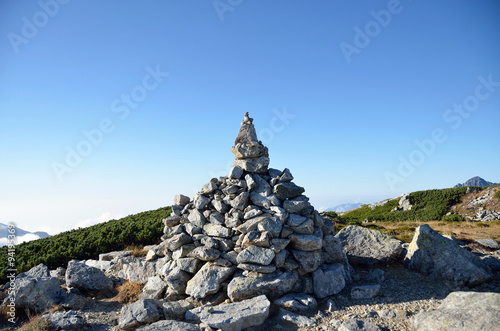 Cairn on the trail of Tateyama  Japan  
