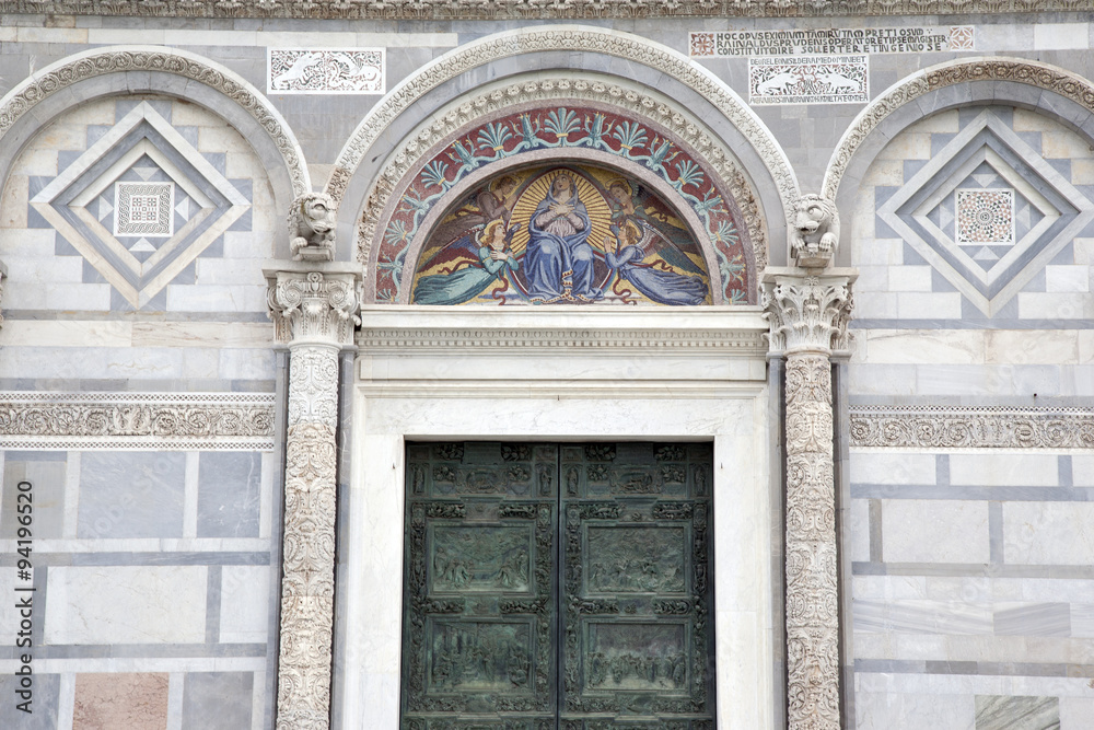 Door and Facade of Cathedral Church in Pisa