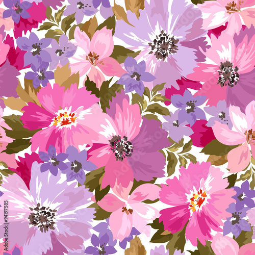 Vector pattern with flowers and plants. Fashion floral illustration.Seamless pattern.
