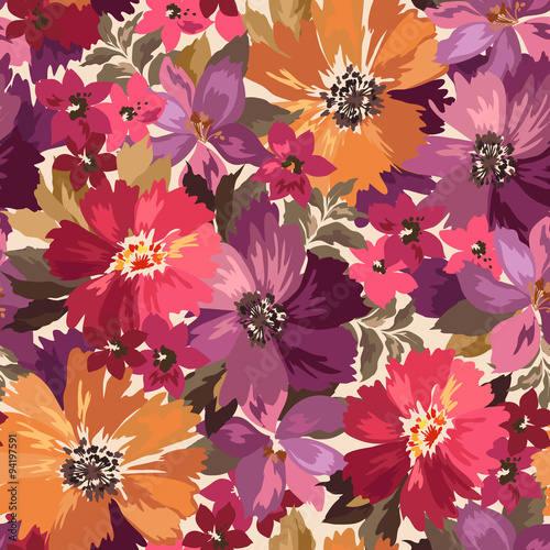 Vector pattern with flowers and plants. Fashion floral illustration.Seamless pattern.
