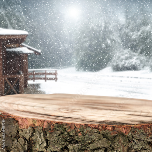 tree and snow and background space 