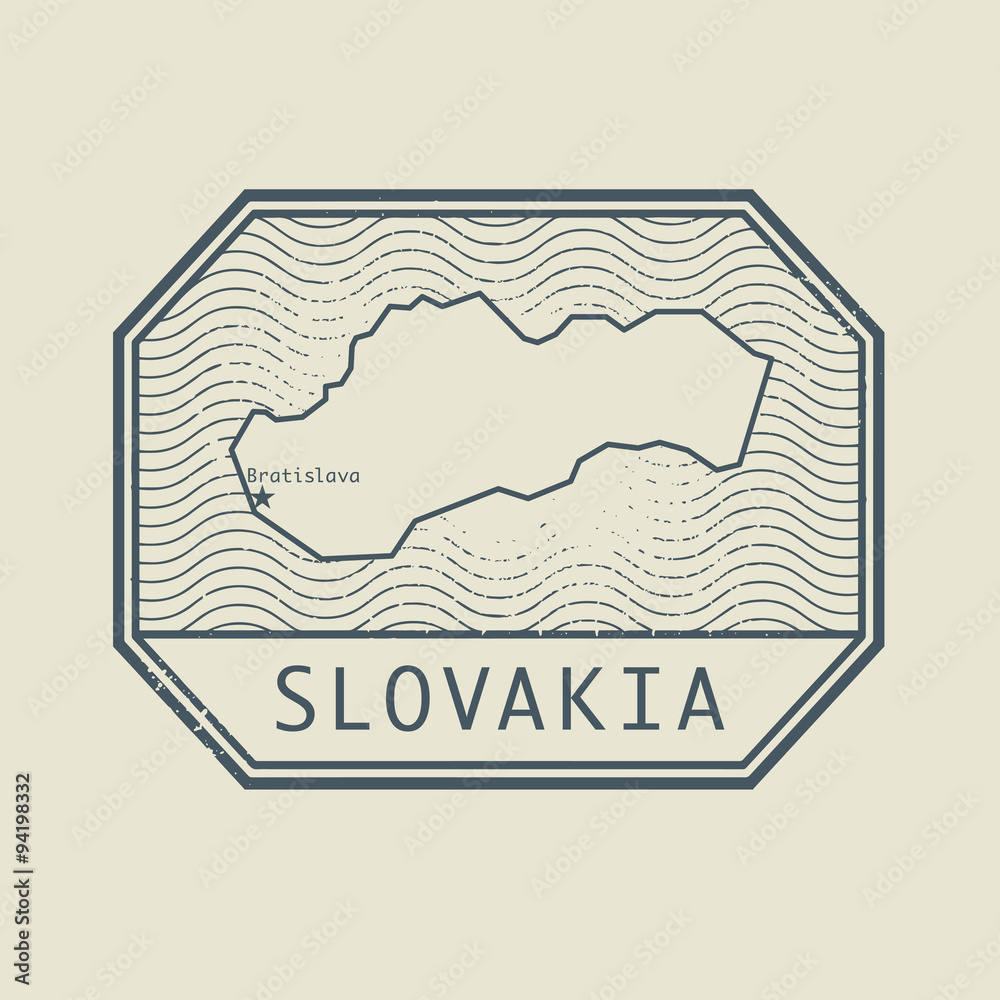 Stamp with the name and map of Slovakia Stamp with the name and map of Slovakia