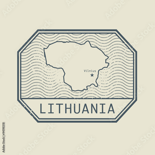 Stamp with the name and map of Lithuania