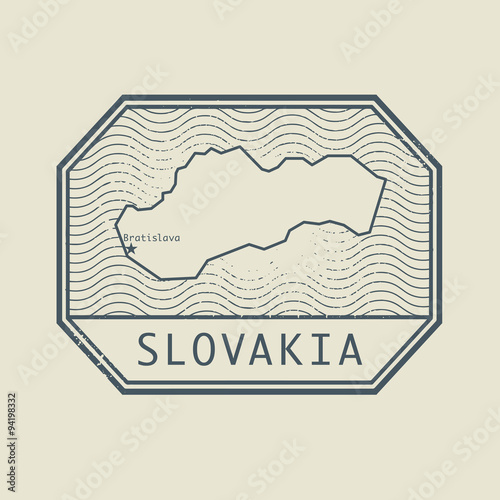 Stamp with the name and map of Slovakia