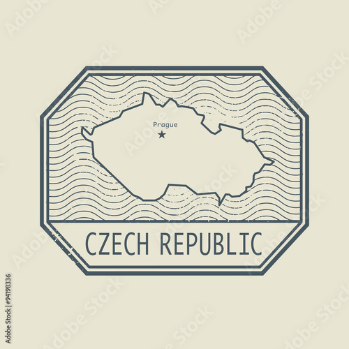 Stamp with the name and map of Czech Republic