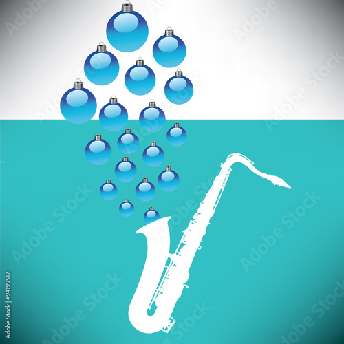 A white sax with Christmas baubles coming out of it