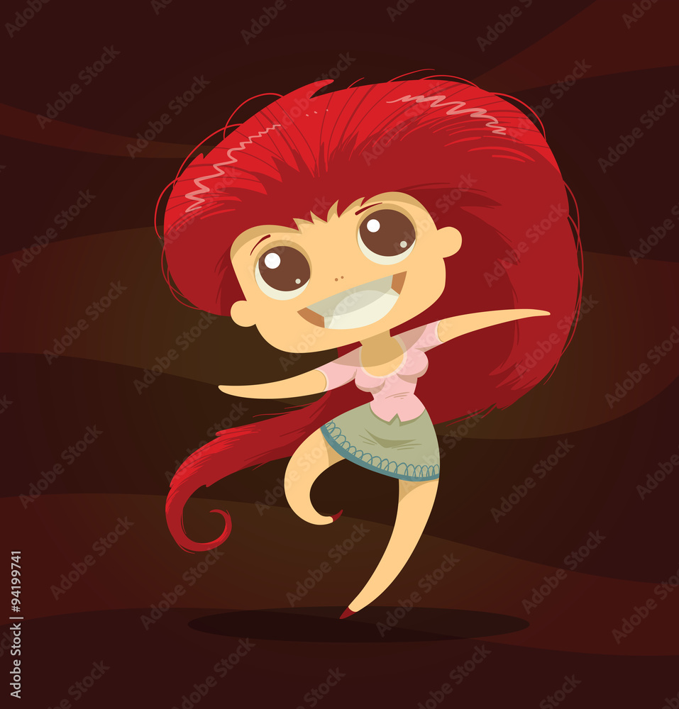 dråbe Legitim Amazon Jungle Vector cute funny girl with red hair. Cartoon image of the cute funny girl  with red hair in gray skirt and pink blouse on rich brown background. Stock  Vector | Adobe Stock